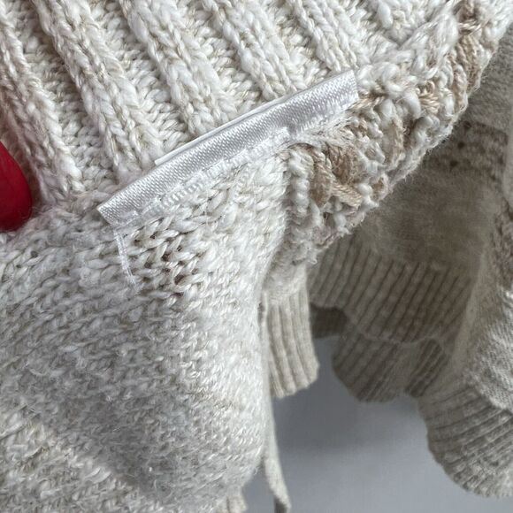 Eddie Bauer Sz M / L Poncho Sweater Beige Open Knit V-neck Short Sleeve Women’s - Picture 8 of 10